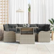 Градински Софа Комплект 7 pcs Светлосиво Полиратан