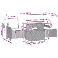 Градински Софа Комплект с възглавница 6 pcs Черно Полиратан