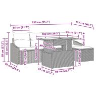 Градински Софа Комплект с възглавница 6 pcs Сив полиратан