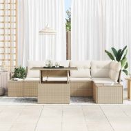 Градински Софа Комплект с възглавница 6 pcs Бежово полиратан