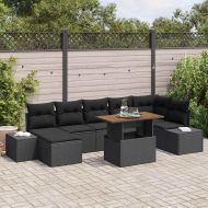 Градински Софа Комплект с възглавница 8 pcs Черен и кафяв