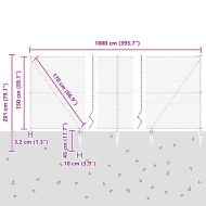 Оградa с колчета Сив 1.5 x 10 m Покрит със PVC стомана
