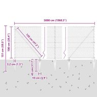 Оградa с колчета Сив 1 x 50 m Покрит със PVC стомана