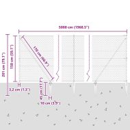 Оградa с колчета Сив 1.5 x 50 m Покрит със PVC стомана