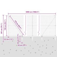 Оградa с колчета Сив 1.5 x 50 m Покрит със PVC стомана