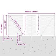 Оградa с колчета Сив 1.6 x 50 m Покрит със PVC стомана