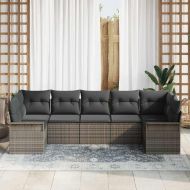 Градински Софа Комплект с възглавница 7 pcs Сив Полиратан