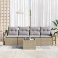 Градински Софа Комплект с възглавница 5 pcs Бежово и сиво