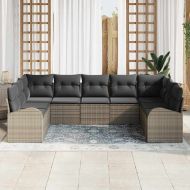 Градински Софа Комплект с възглавница 9 pcs Сив Полиратан