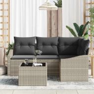 Градински Софа Комплект 5 pcs Светлосиво полиратан