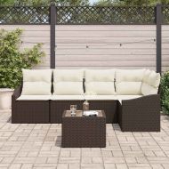 Комплект дивани с възглавница 6 pcs Кафяв и Кремав полиратан