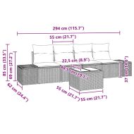 Градински Софа Комплект с възглавница 5 pcs Черно полиратан