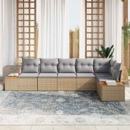 Градински Софа Комплект 6 pcs бежово и светлосиво Полиратан