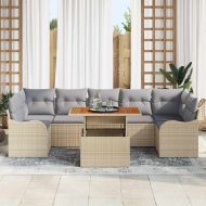 Градински Софа Комплект със съхранение 8 pcs Бежово Полиратан