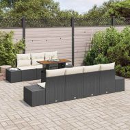 Градински Софа Комплект със съхранение 8 pcs Черно Полиратан