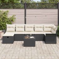 Градински Софа Комплект 8 pcs Черен и кремав полиратан