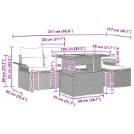 Градински Софа Комплект с възглавница 6 pcs Черно Полиратан