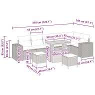Градински Софа Комплект с възглавница 9 pcs Сив полиратан