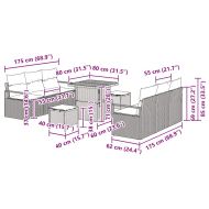 Градински Софа Комплект с възглавница 9 pcs Черно Полиратан