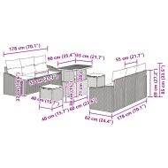 Градински Софа Комплект с възглавница 9 pcs Сив Полиратан