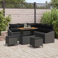 Градински Софа Комплект с възглавница 8 pcs Черно Полиратан