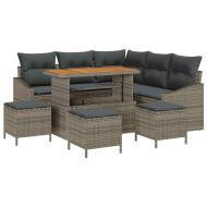 Градински Софа Комплект с възглавница 9 pcs Сив Полиратан