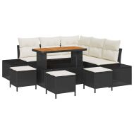 Градински Софа Комплект с възглавница 9 pcs Черно Полиратан