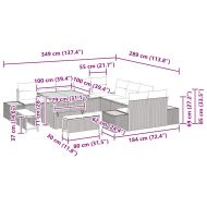 Градински Софа Комплект с възглавница 13 pcs Бежово Полиратан