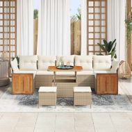 Градински Софа Комплект с възглавница 10 pcs бежово и кремаво