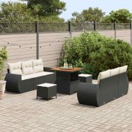 Градински Софа Комплект 9 pcs Черен и кремав полиратан