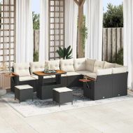 Градински Софа Комплект с възглавница Черно Полиратан