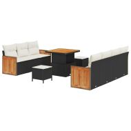 Градински Софа Комплект 10 pcs Черен и кремав полиратан