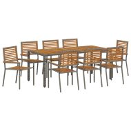 Комплект за хранене в градината 9 pcs Сив и кафяв полиратан