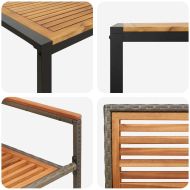 Комплект за хранене в градината 5 pcs Сив и Дърво полиратан