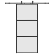 Плъзгаща се врата с комплект обков Черно 90x205 cm