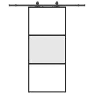 Плъзгаща се врата с комплект обков Черно 90x205 cm