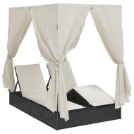 Двуетажно шезлонг с покрив Черно 205 x 129 x 200 см PE ратан