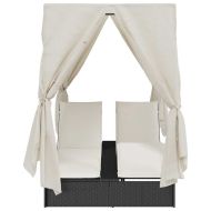 Двуетажно шезлонг с покрив Черно 205 x 129 x 200 см PE ратан