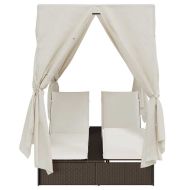 Двуетажно шезлонг с покрив Кафяво 205 x 129 x 200 см PE ратан