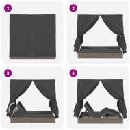 Двуетажно шезлонг с покрив Сив 205 x 129 x 200 см PE ратан