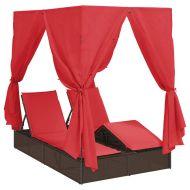 Двуетажно шезлонг с покрив Кафяво 205 x 129 x 200 см PE ратан