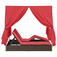 Двуетажно шезлонг с покрив Кафяво 205 x 129 x 200 см PE ратан