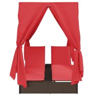 Двуетажно шезлонг с покрив Кафяво 205 x 129 x 200 см PE ратан