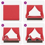 Двуетажно шезлонг с покрив Кафяво 205 x 129 x 200 см PE ратан