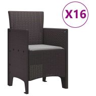 Градински комплект за хранене с възглавници 17 pcs Кафяво ПП