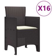 Градински комплект за хранене с възглавници 17 pcs Кафяво ПП