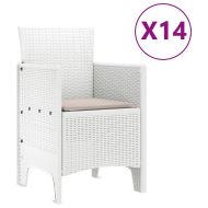 Градински комплект за хранене с възглавници 15 pcs Бяло ПП