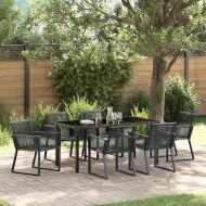 Комплект за хранене в градината 7 pcs Черно Полиратан