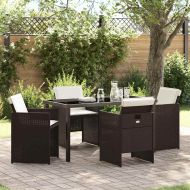 Комплект за хранене в градината 5 pcs Кафяво полиратан