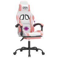 Въртящ гейминг стол с опора за крака бяло-розов изкуствена кожа